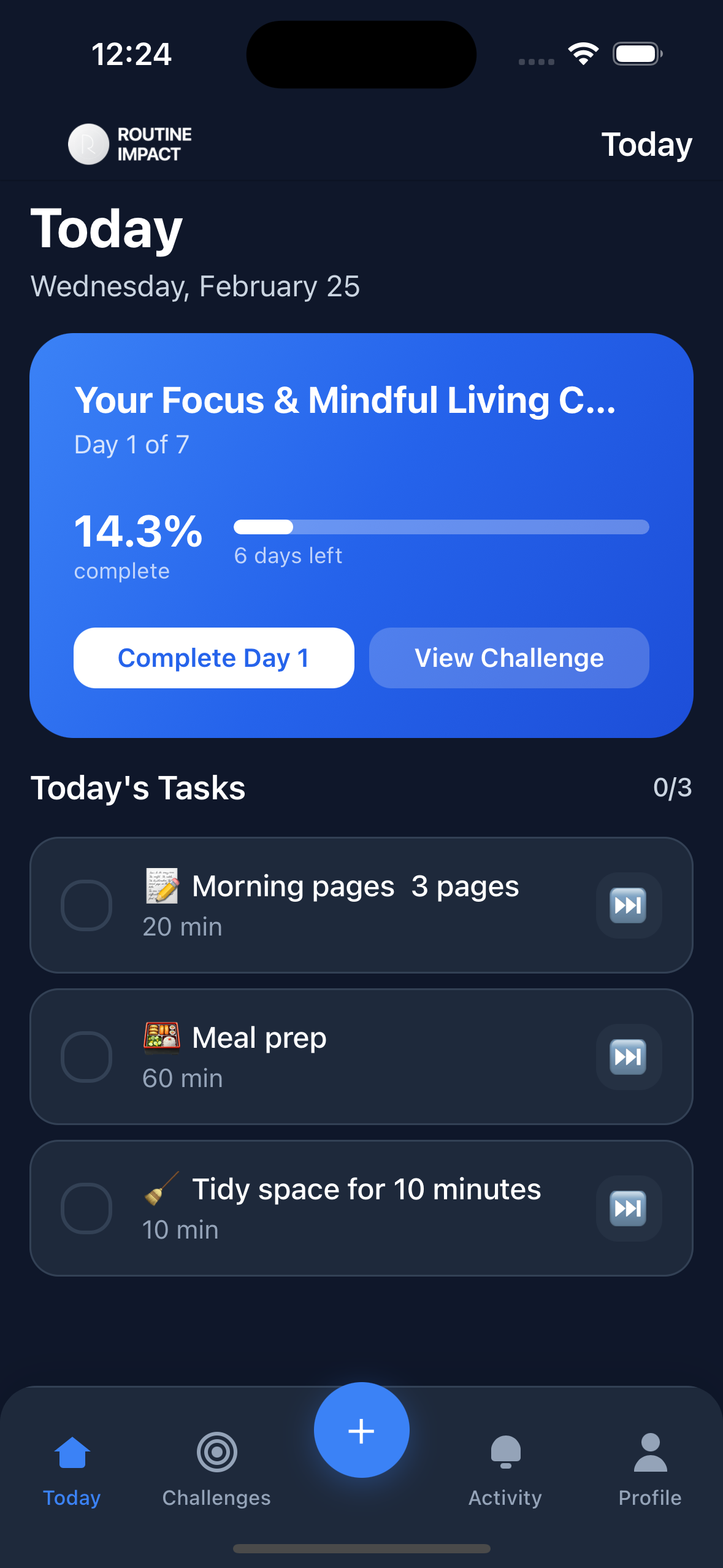 Routine Impact App Screenshot